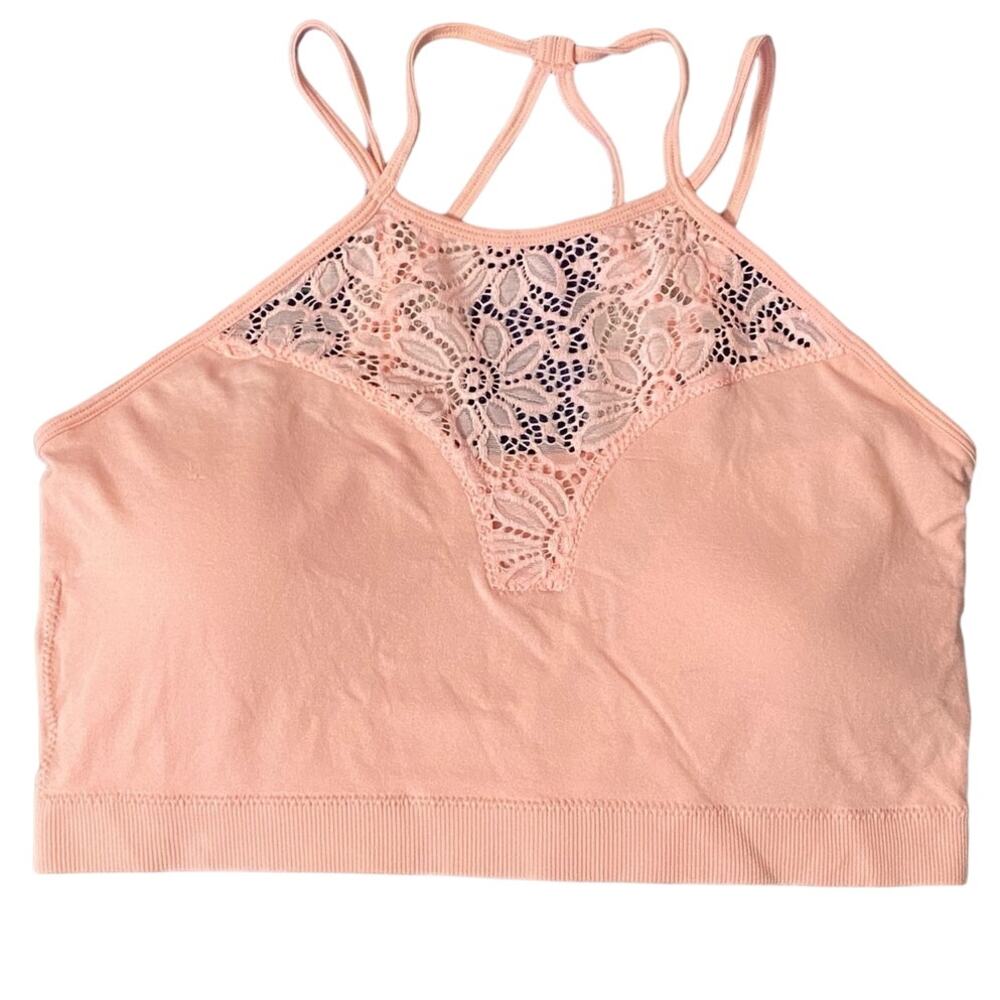Zenana Outfitters Bralette 2X Peachy Pink Lacy Front Padded Lightweight